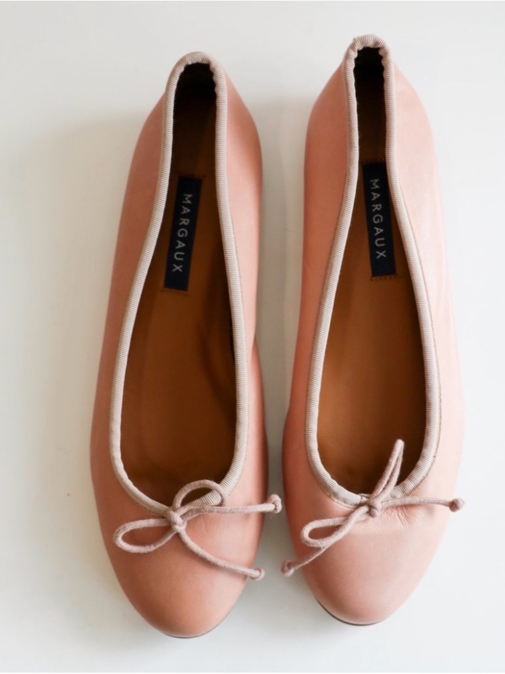 Margaux Blush Pink Leather Ballet Flats with Bow Trim